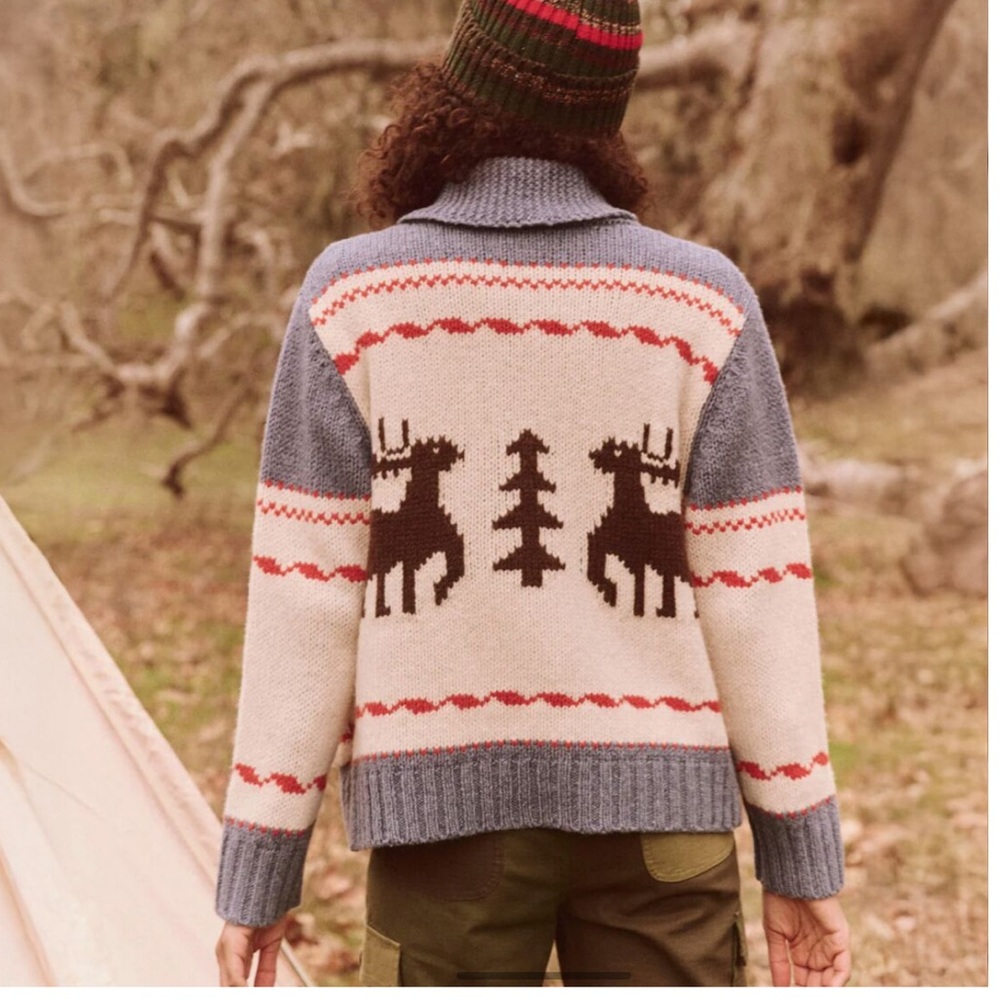 THE GREAT- The Reindeer Shawl Collar Full Zip Sweater Lambswool XS oversized - Picture 2 of 14